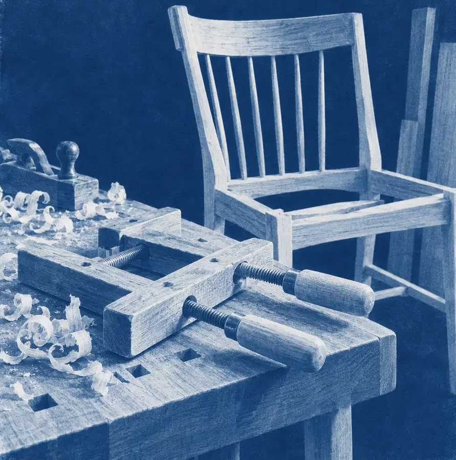 Illustration of woodworking businesses equipment and workspace