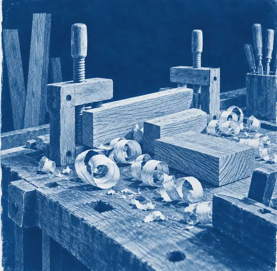 Illustration of woodworking businesses equipment and workspace